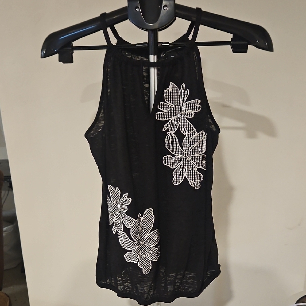 INC International Concepts Black Fitted Embellished Tank Top